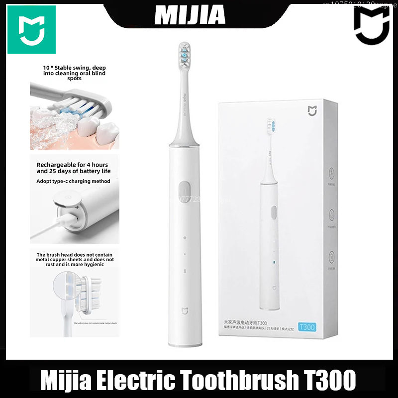 Teeth Whitening Toothbrush - แปรงสีฟันไฟฟ้า Mijia T300 การสั่นสะเทือนแบบอัลตราโซนิก ทำความสะอาดฟันให้ขาวขึ้น กันน้ำ