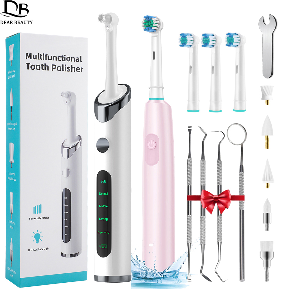 Teeth Whitening Toothbrush - เครื่องขัดฟันไฟฟ้า เครื่องขูดหินปูนแบบชาร์จไฟได้ แปรงสีฟันแบบหมุน กำจัดคราบหินปูน คราบพลัค ฟอกสีฟัน