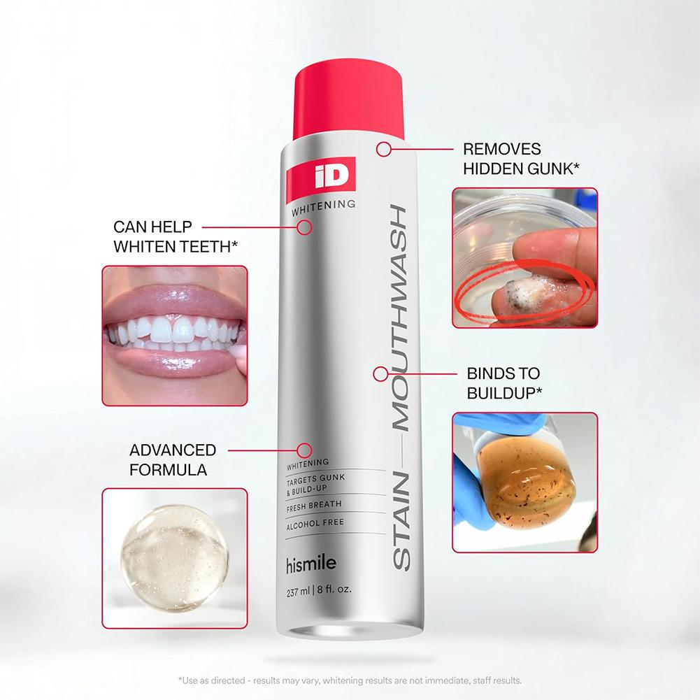 Teeth Whitening And Stain Removal - ฮิสไมล์ ไอดี น้ำยาบ้วนปากปราศจากแอลกอฮอล์ ทำความสะอาดอย่างล้ำลึก ขจัดคราบ ฟันขาว