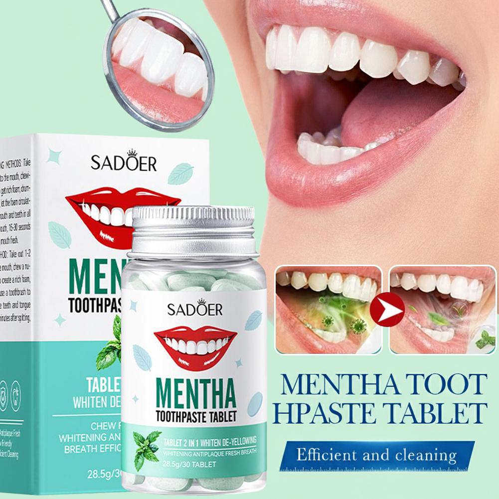 Teeth Whitening Treatment - 30 ชิ้น ยาสีฟันแบบเม็ด ฟอกสีฟัน น้ำยาบ้วนปากแบบเคี้ยวได้ ดูแลช่องปากแบบเป็นมิตรต่อสิ่งแวดล้อม