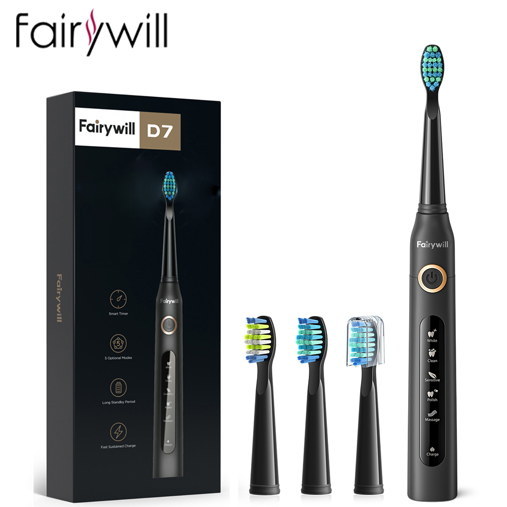 Teeth Whitening Toothbrush - Fairywill แปรงสีฟันไฟฟ้าระบบโซนิกชาร์จ USB FW-507กันน้ำเปลี่ยนหัวได้สำหรับผู้ใหญ่