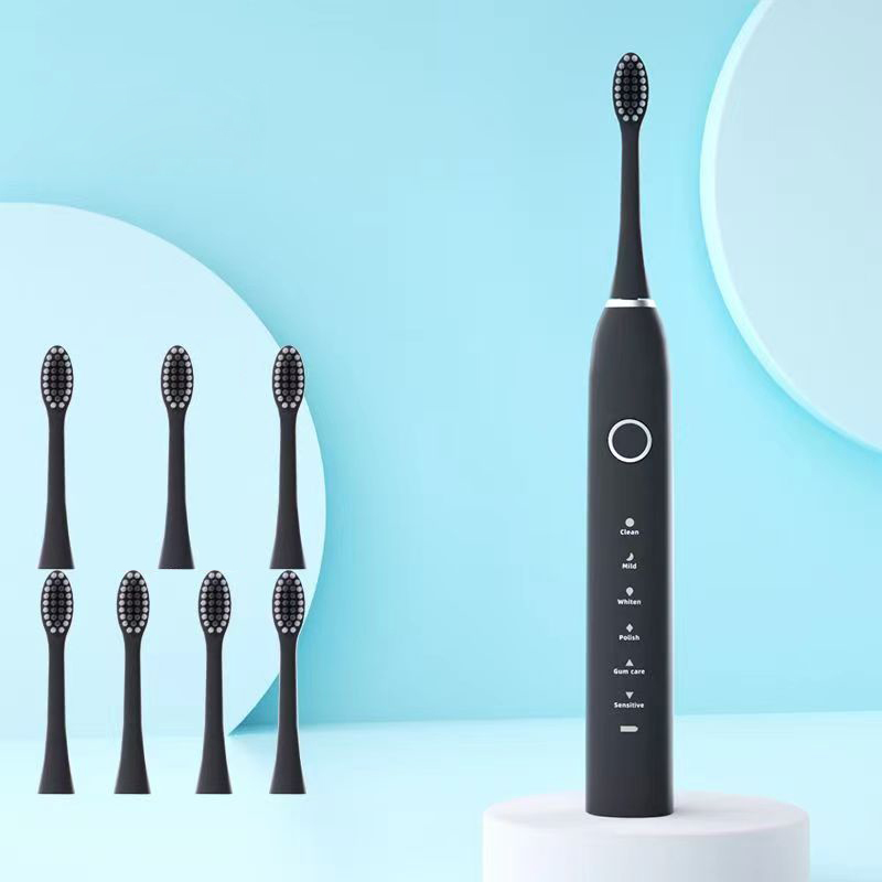 Teeth Whitening Toothbrush - 6 โหมดไฟฟ้าโซนิคแปรงสีฟัน USB ชาร์จสําหรับผู้ใหญ่แปรงสีฟันอัลตราโซนิก 4/8 หัวเปลี่ยนสมาร์ทจับเวลา