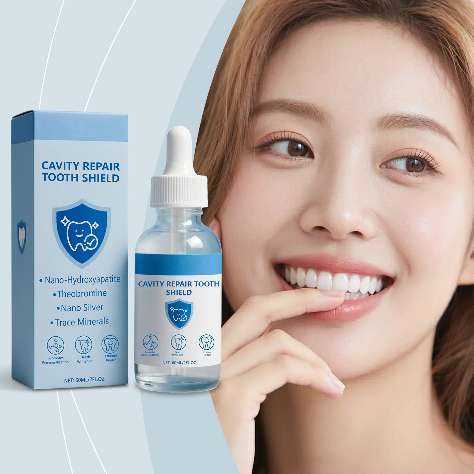 Teeth Whitening And Stain Removal - น้ำยาขัดฟันขาว 60 มล. ซ่อมแซมฟันผุ ปกป้องฟัน ขจัดคราบฟันอย่างอ่อนโยน