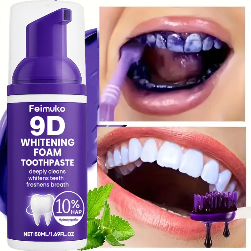ยาสีฟันมูสฟอกสีฟัน 9D สีม่วง ข - Teeth Whitening Treatment บทวิจารณ์และราคา